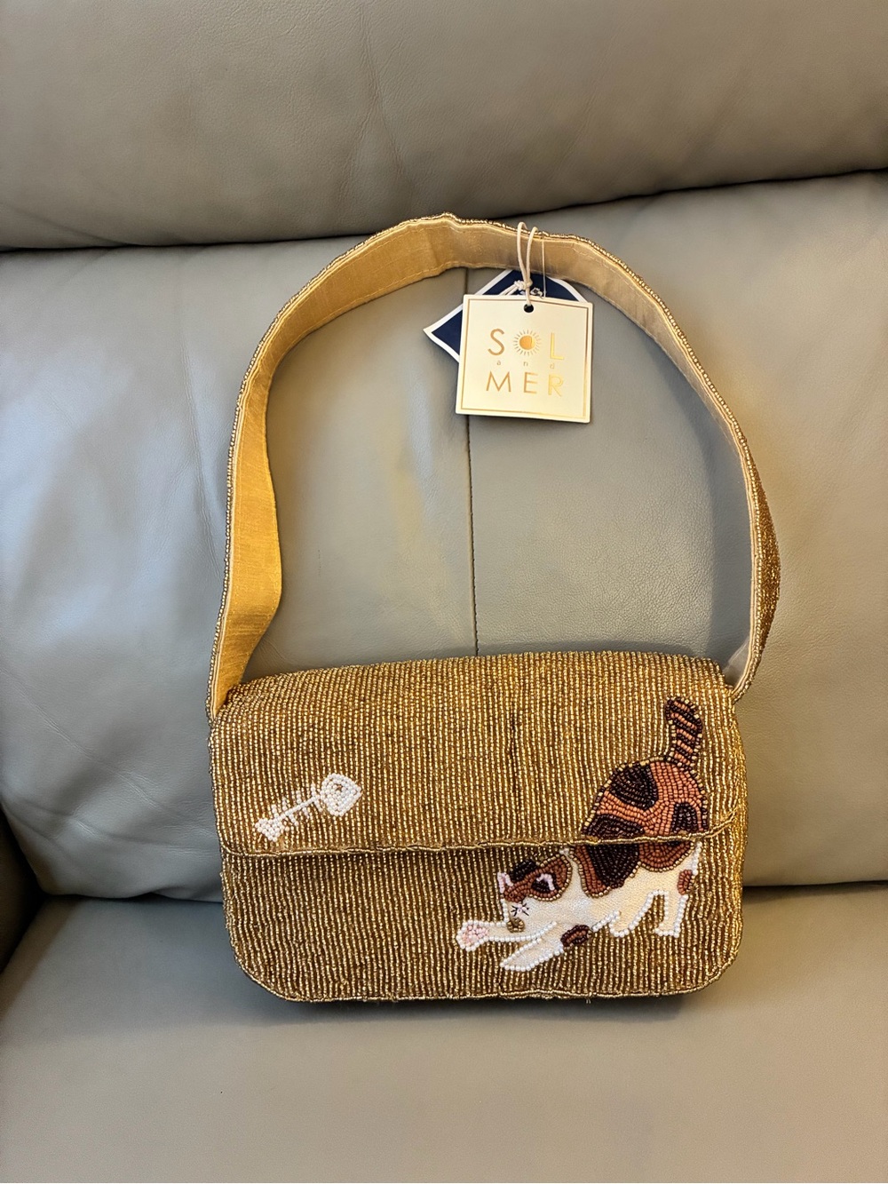 🚨viral Gold beaded calico cat fishbone beaded shoulder bag- limited fall 2026
